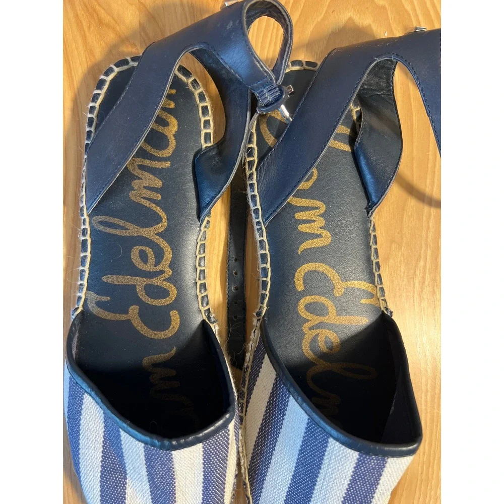 Sam Edelman Vivian Navy White Striped Espadrille Ankle Strap Flats Womens 10M